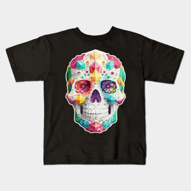 Jeweled Mexican Sugar Skull Kids T-Shirt by DanielLiamGill